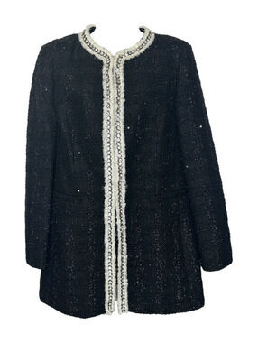Alice & Olivia Black Tweed Metallic Coat